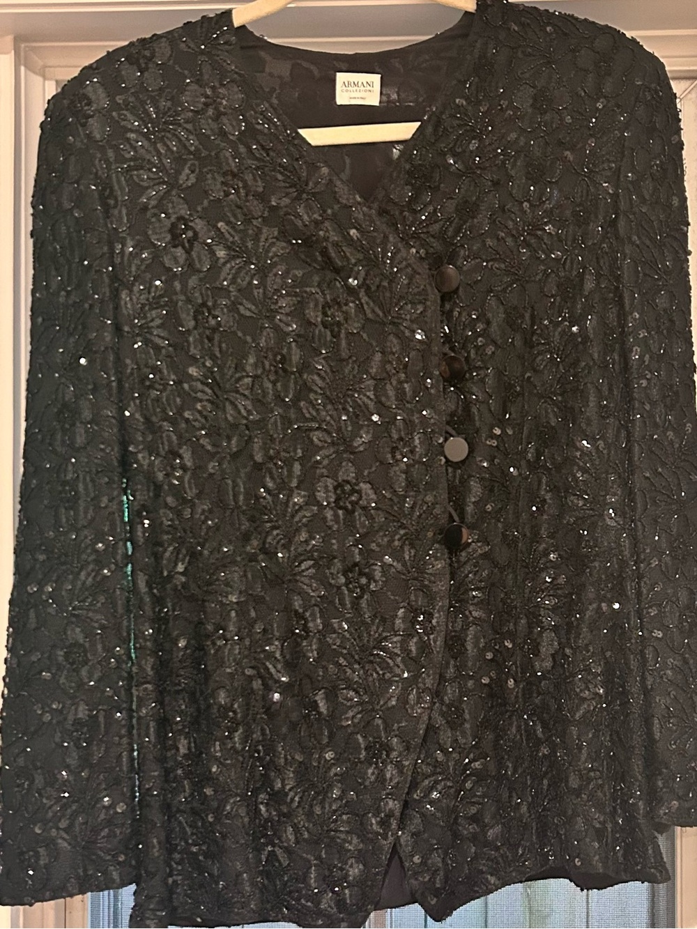 Armani Collezioni Black Sequin-Trim Jacket